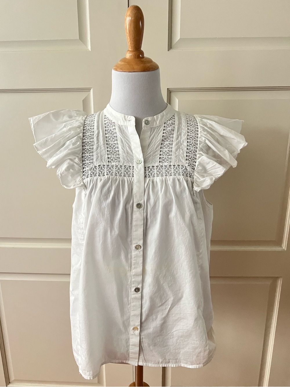 Rails Louella Embroidered Button Front Blouse Beach White Cotton Size M